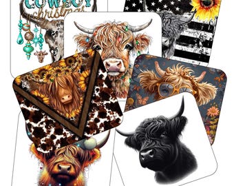 Juego de 2 posavasos con diseño de vacas de las Tierras Altas / Posavasos de neopreno / Decoración para amantes de las vacas / Vaca de las Tierras Altas / Vaca peluda / Vacas adorables / Decoración de granja / Vida en la granja