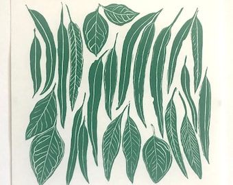 Australian Botanical Eucalypt Lino Cut Print / Australian Plant/ Gum leaves / Original linocut