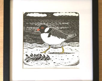 Hooded Plover / Australian Bird / Shorebird linocut print