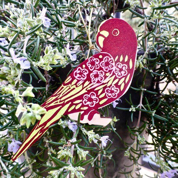 Wooden Parrot Hanging Decoration Christmas Ornament Etsy