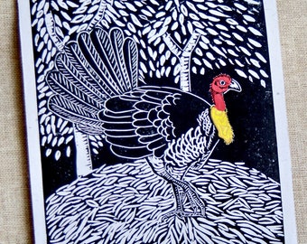 Australian Brush-turkey Lino Cut Bird Print / Australian Bird / Scrub turkey / Backyard wildlife / Original Artwork