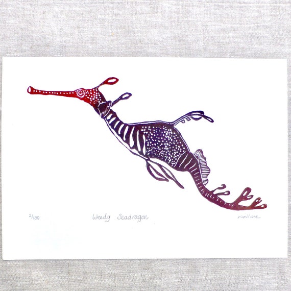 Weedy Seadragon Weedy Sea Dragon Lino Cut Lino Print Etsy