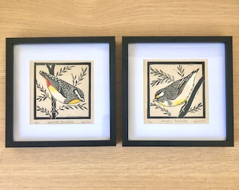 Framed Pardalote Linocut Prints  / Australian Bird / Original Artwork