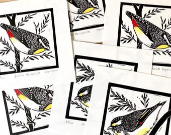 Pardalote Linocut Print: Australian Bird Original Artwork