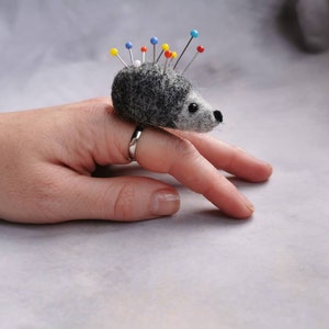 Felted pin cushion, felted hedgehog ring, gift