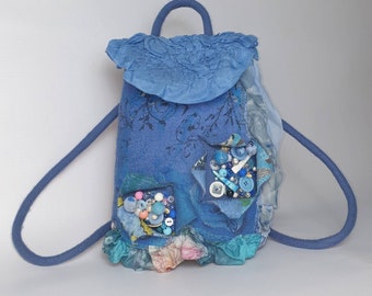 Hand Felted Wool Backpack - Women Handbag - Denim bag - boho style