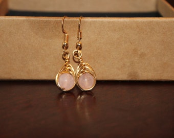 Rose Quartz feathered earrings