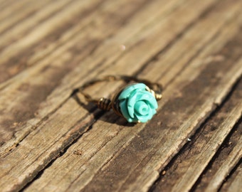 Copper Turquoise Rose Ring