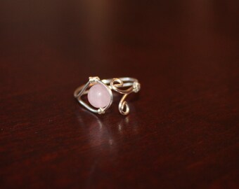 Rose quartz spiral ring