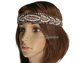 Gatsby Art Deco Hair Band, Crystal Rhinestone Headband, Boho Headband, Retro Head Band, 1920s Vintage Flapper Great Gatsby Headpiece
