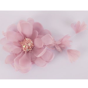 Matrimonio malva pastello fiore cristallo fascinator, parrucchino fiore rosa polveroso, gioielli per capelli vintage sposa, pezzo di testa da sposa, fatto a mano