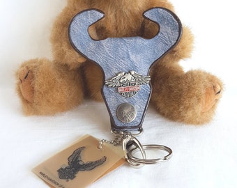 Retro Leather Key-chain Harley Davidson Motorcycle Key Ring, Embossed leather key fobs, Gift for the motorcycle lover, Gift for Him