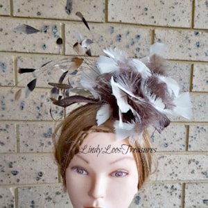 Brown and White Feather Fascinator, Feather Fascinator, Fascinator, Brown Fascinator, Feather Hair Clip, Kentucky Derby Hat, Derby Hat