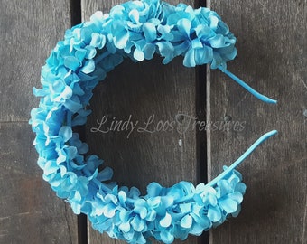 Blue Flower Bridal Wreath Headdress, Blue Wedding Flower Crown, Bride, Bridesmaid, Flower Girl, Fairy Flower Crown