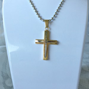 Due Tono Croce Ciondolo, Giallo Oro Religioso Due Toni Cross Pendant, Gioielli cristiani, Riccio Croce d&#39;Oro, regalo per lui, regalo per lei