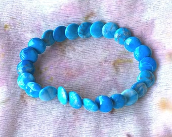 10x4mm AAA Blue Turquoise Round Stretch Bracelet, Blue Stretch Bracelet, Stacking Bracelet, Stretch Turquoise Beaded Bracelet.