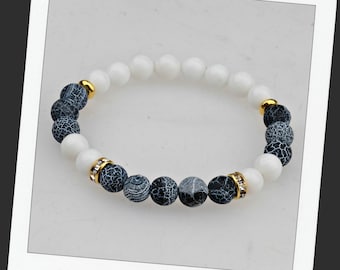 Hermosa pulsera elástica de ágata, pulsera hippie de cuentas de yoga para hombres y mujeres, pulsera boho, unisex, pulsera con cuentas, pulsera de apilamiento