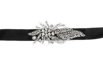 Black Crystal and Rhinestone Sash / Belt, Wedding Belt, Bridal Belt, Bridal Sash Belt, Crystal Rhinestone Belt, Black Bridal Sash