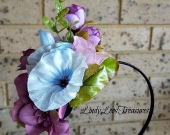 Purple and Blue Flower Headband, Flower Headband , Floral Headband, bridal hair piece, girls headband, bridal headband  Flowergirl, Flowers