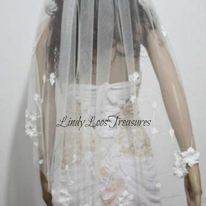 3D Flower White Wedding Veil, Wedding Veil, Bridal Veil, Lace Trim Veil, Fingertip Veil, Veil, Lace Wedding Veil, Wedding Veil