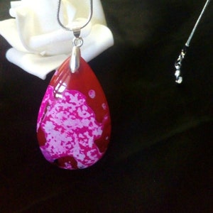 Hot Pink Natural Picture Agate Teardrop Pendant, 925 Silver Chain, Picture Agate Pendant, Agate pendant, Mothers Day Gift