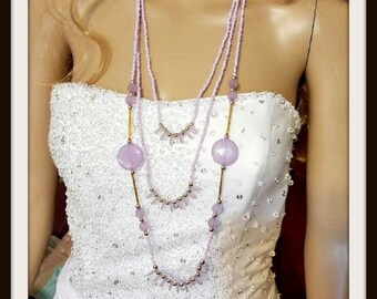 Purple Necklace, Beaded Necklace, purple, 3 Strand Necklace, Necklace, handmade, Seed Bead Necklace. Gift For Her, Lavender, Vintage, Gift