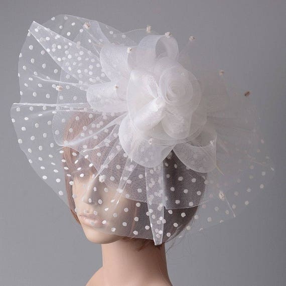 Large White Sinamay Flower Head Piece , Wedding Statement Hair Accessory, White Bridal Fascinator, White Fascinator