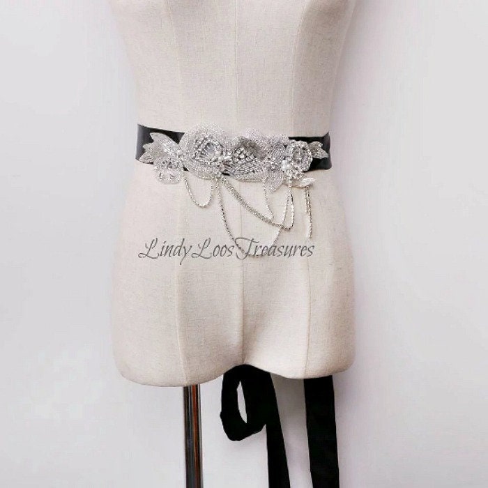 Black Crystal Rhinestone Pearl Sash / Belt, Wedding Belt, Bridal Belt, Bridal Sash Belt, Crystal Rhinestone Belt, Black Bridal Sash