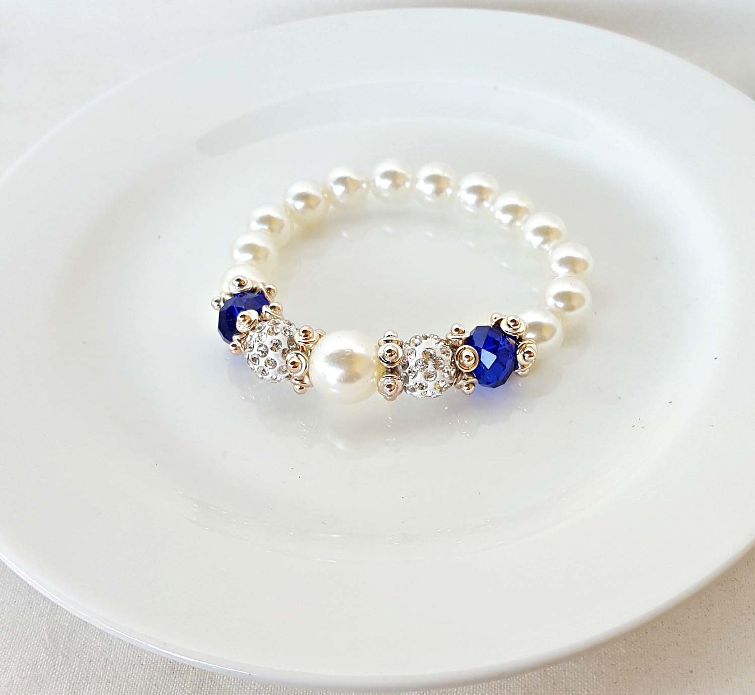 Stretch Pearl and Crystal Bracelet Stretch Pearl Bracelet Etsy