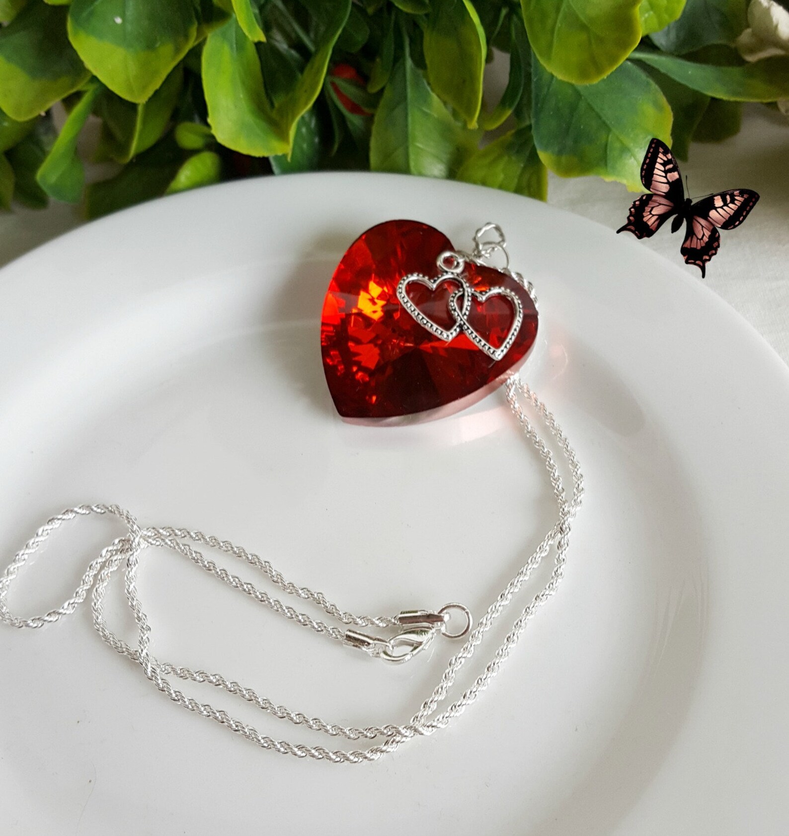 Amazing Large Red Crystal Heart Pendant Red Crystal Heart Etsy