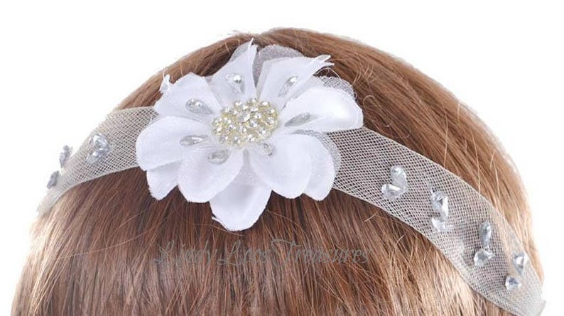 Gatsby Bridal Wedding Lace Flower Headband Crystal Rhinestone Etsy