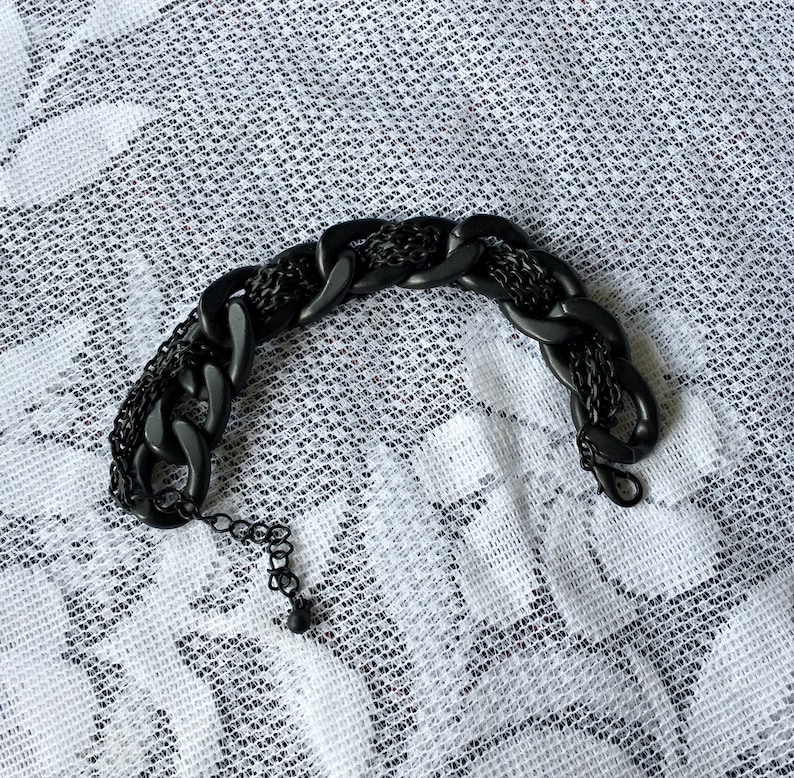 Mens Very Chunky and Heavy Black Curb Chain Bracelet Intertwined chains Gifts for men Fathers Day Gift Solid Black Curb Chain Bracelet