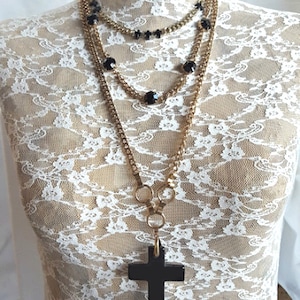 Big Black Cross Pendant Necklace, Gothic Wedding Jewelry, Gothic Bridal, Gothic choker, Gothic bride, black gold necklace, edwa...