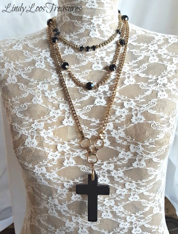 Big Black Cross Pendant Necklace Gothic 