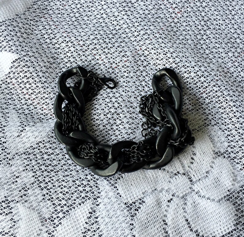 Mens Very Chunky and Heavy Black Curb Chain Bracelet Intertwined chains Gifts for men Fathers Day Gift Solid Black Curb Chain Bracelet
