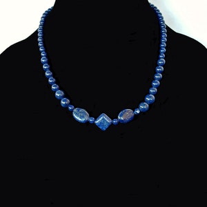 Collier Perles Rondes En Lapis-Lazuli Naturel D'Égypte - Argenté, Sans Nickel, 18 Pouces