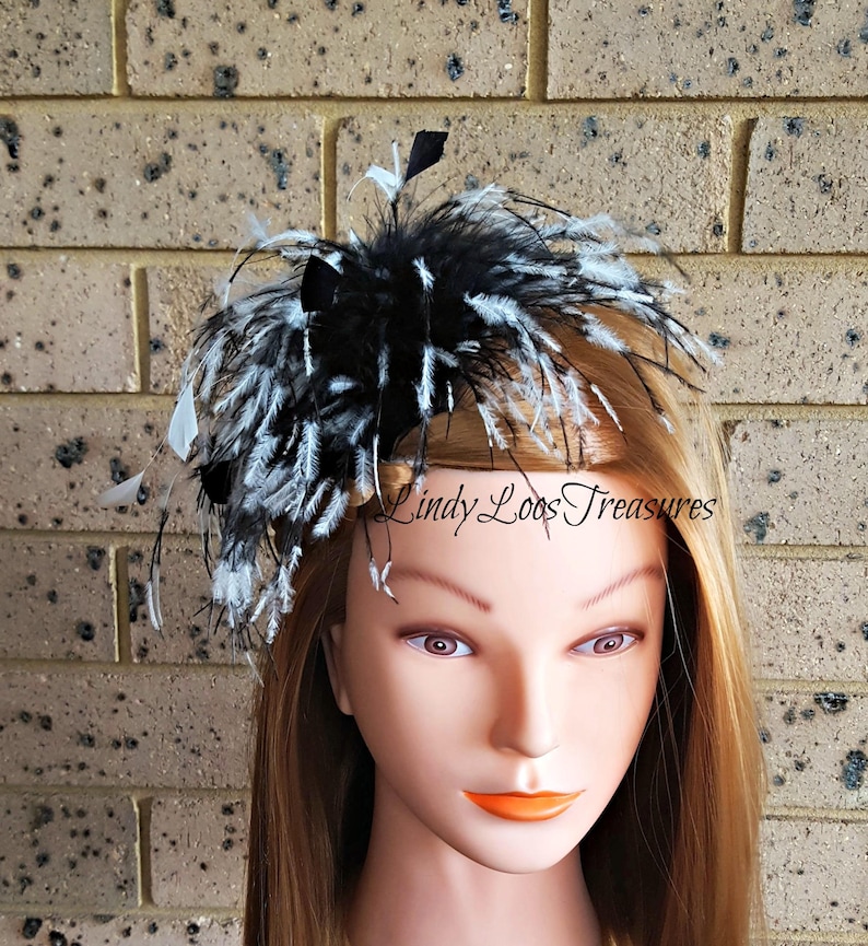Feather Fascinator Spring Racing Carnival Formals Great Gatsby Evening Melbourne Cup Racing Black and White Feather Fascinator Hat
