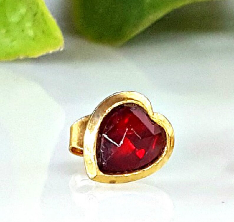 Delicate heart earrings Heart Shaped Push Backs Stud Earrings For Her July Birthstone Handmade Petite Gold Ruby Heart Stud Earrings