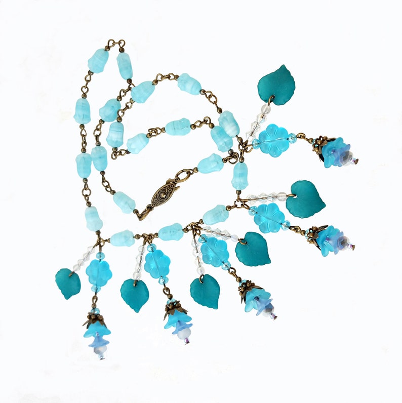 Stunning Blue Flower Czech Necklace Blue Crystal Necklace Czech Glass Necklace Flower Necklace Lucite Flower Necklace