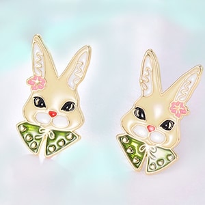 Niedliche Kaninchen Ohrstecker, Rosa oder Grüne Hasen Ohrringe, Osterhasen Ohrstecker, Niedliche Rosa Grüne Häschen Mädchen Ohrringe, Kaninchen Ohrstecker