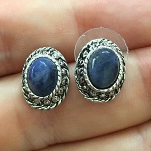 Vintage Silver Lapis Lazuli Stud Earrings, Lapis Lazuli Studs, Dainty Earrings, Lapis Lazuli Jewelry, Gemstone Earrings, Handmade