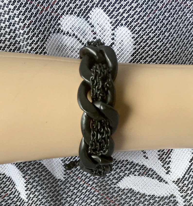 Mens Very Chunky and Heavy Black Curb Chain Bracelet Intertwined chains Gifts for men Fathers Day Gift Solid Black Curb Chain Bracelet