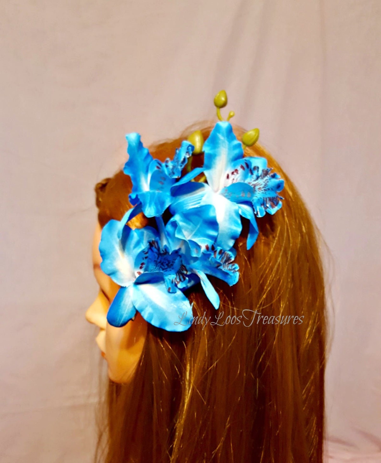 Blue Orchids Hair Clip Bridal Headpiece Handmade Etsy