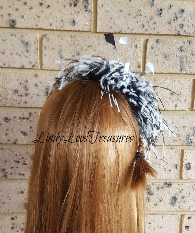 Feather Fascinator Spring Racing Carnival Formals Great Gatsby Evening Melbourne Cup Racing Black and White Feather Fascinator Hat