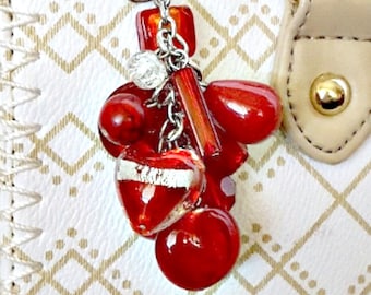 Red Czech Glass Key Chain, Purse Charm, Zipper Pull, Beaded Planner Charm, Purse Charm, Key Ring Dangle, Bag Dangle, USB Tag, Thank you Gift
