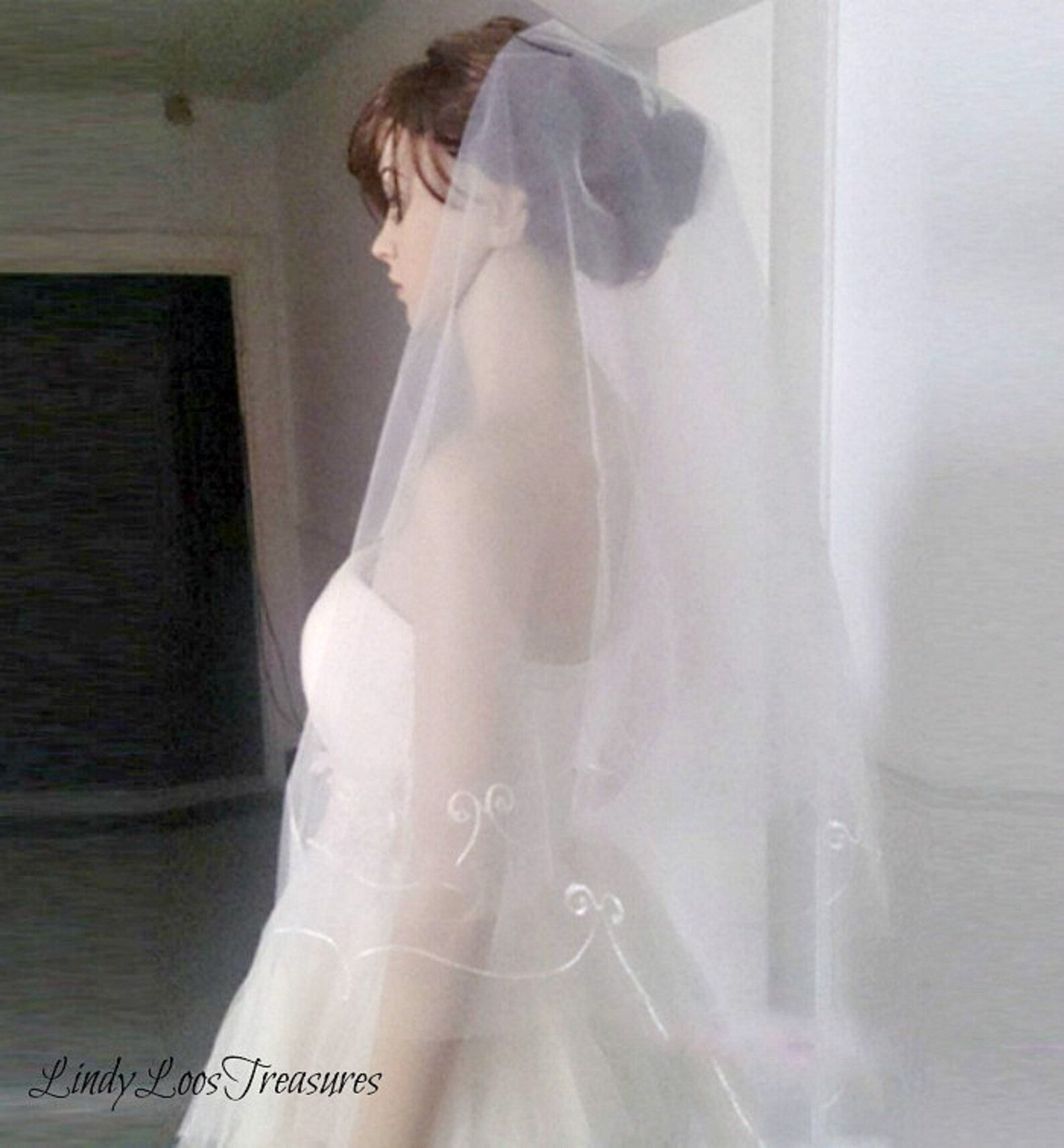 Beautiful Tulle Ivory Wedding Veil With Lace Appliques