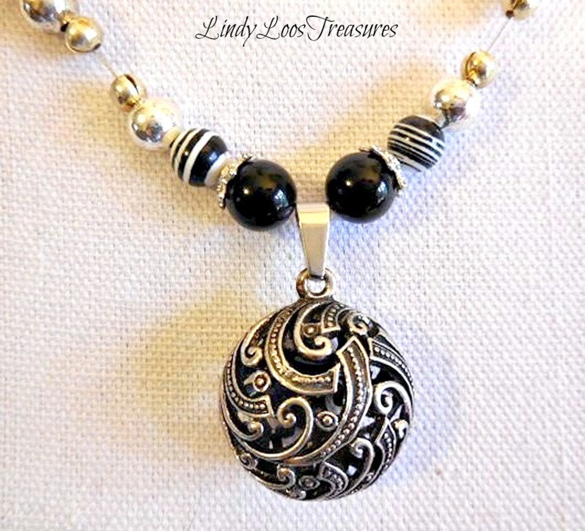 Black Agate Blackstone Necklace Blackstone Turquoise Pendant Etsy