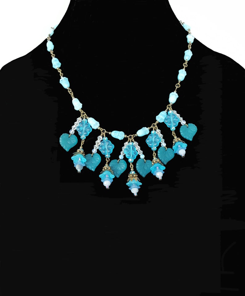 Stunning Blue Flower Czech Necklace Blue Crystal Necklace Czech Glass Necklace Flower Necklace Lucite Flower Necklace