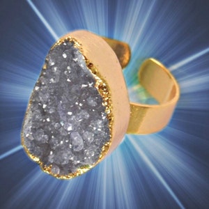 Agate Druzy Geode Adjustable Ring Gold Plated, Genuine Druzy Ring, Statement Ring, Agate Druzy Ring, Adjustable Ring, handmade