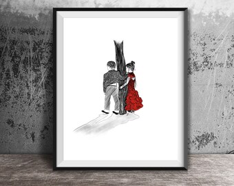 Impression d’art originale, Noir et blanc, Plume et encre, Art mural, Illustration d’art, Flamenco, Espagne